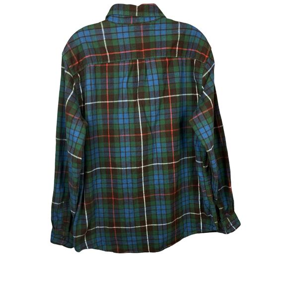 LL Bean Men' Traditional Fit Long Sleeve Button Blue Plaid Flannel Shirt - Picture 2 of 10